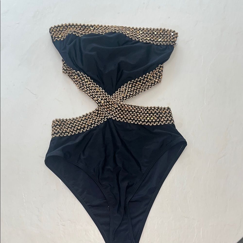 Stylish Black and Gold Womens One Piece (Small) NWOT